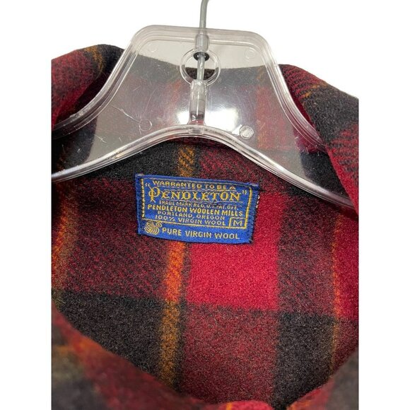 VINTAGE PENDLETON Mens Red Plaid Button Up Long Sleeve Shirt Size M Virgin wool - Picture 2 of 7
